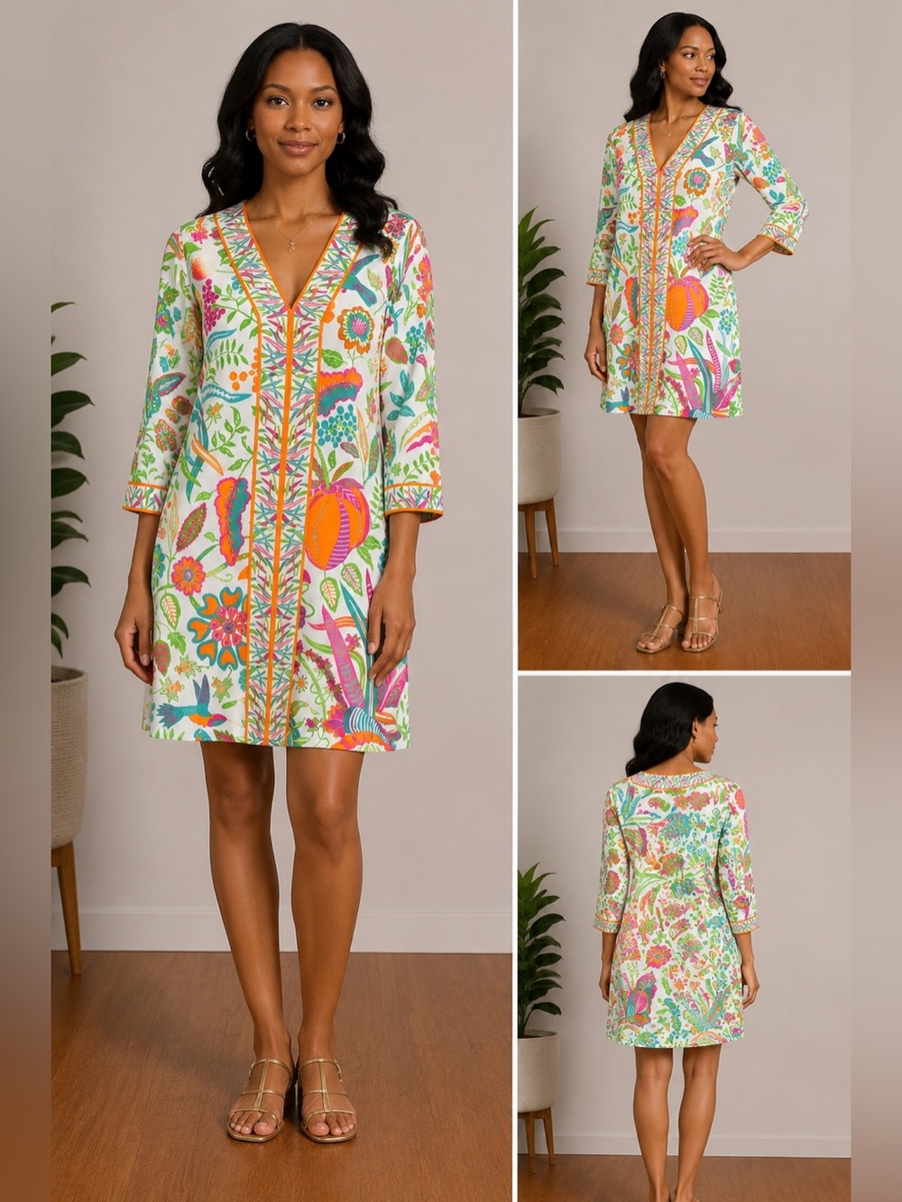 Gretchen Scott Tropical Floral Tunic Dress Resort Cruise Wear L